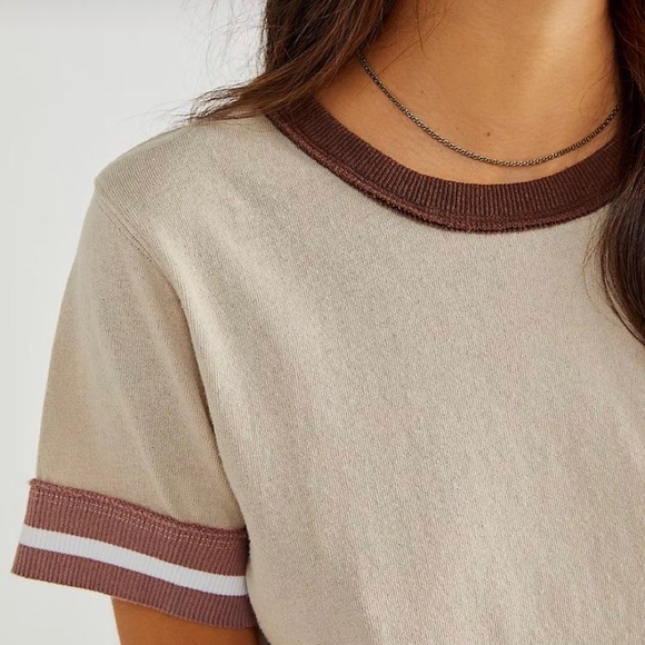 Free People Tops - Free People Let’s Do This Ringer Tee In Mushroom 🍄 Size XS